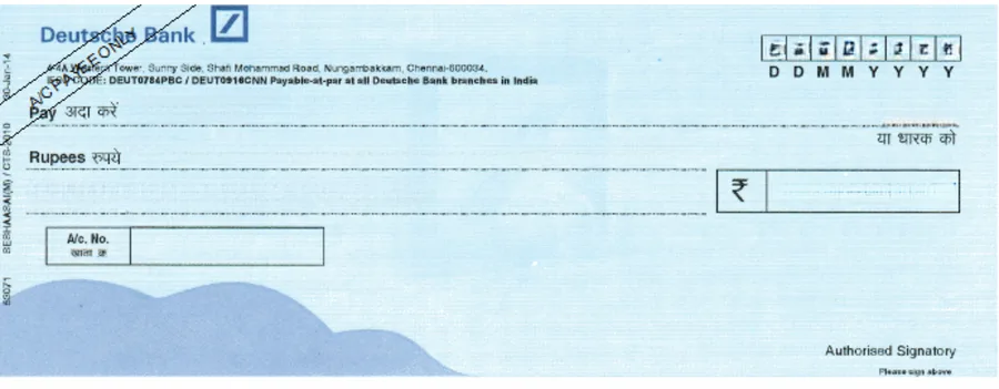 Deutsche Bank cheque leaf template in ChequePrint, showing date, payee, and amount fields aligned